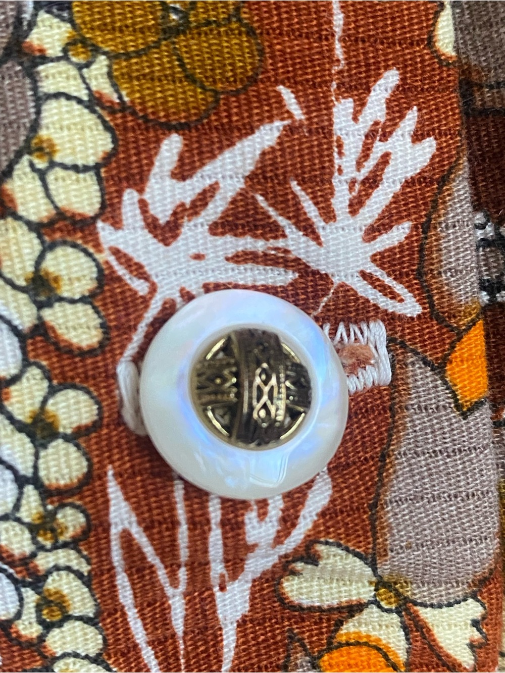 70s Vintage Floral Button-Front Women’s Dress, Brown & Orange, Small - Picture 9 of 16